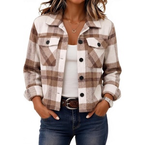 Zeagoo Flannels for Women Cropped Shacket Jacket Fashion Plaid Fall Coat(Z-gw20)