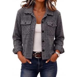 Zeagoo Flannels for Women Cropped Shacket Jacket Fashion Plaid Fall Coat(Z-gw414)
