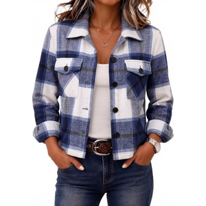 Zeagoo Flannels for Women Cropped Shacket Jacket Fashion Plaid Fall Coat(Z-gz386)