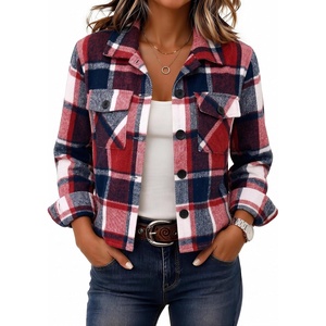 Zeagoo Flannels for Women Cropped Shacket Jacket Fashion Plaid Fall Coat(Z-gz545)