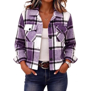 Zeagoo Flannels for Women Cropped Shacket Jacket Fashion Plaid Fall Coat(Z-gz663)