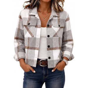 Zeagoo Flannels for Women Cropped Shacket Jacket Fashion Plaid Fall Coat(Z-gz801)