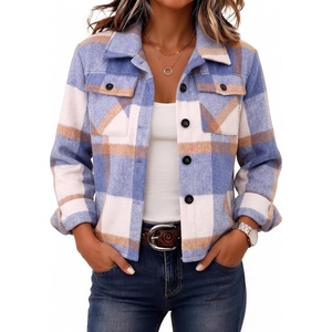 Zeagoo Flannels for Women Cropped Shacket Jacket Fashion Plaid Fall Coat(Z-gz929)