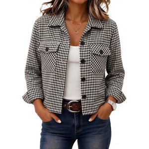 Zeagoo Flannels for Women Cropped Shacket Jacket Fashion Plaid Fall Coat(Z-jh275)