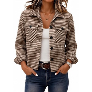 Zeagoo Flannels for Women Cropped Shacket Jacket Fashion Plaid Fall Coat(Z-jh459)