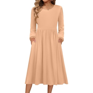 Zeagoo Long Sleeve Dresses for Women 2026 Fall Winter Casual Flowy A-Line Boho Midi Party Long Dress with Pockets(Camel)