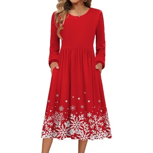 Zeagoo Long Sleeve Dresses for Women 2026 Fall Winter Casual Flowy A-Line Boho Midi Party Long Dress with Pockets(Christmas Snow)