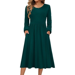Zeagoo Long Sleeve Dresses for Women 2026 Fall Winter Casual Flowy A-Line Boho Midi Party Long Dress with Pockets(Dark Green)