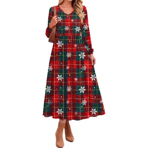 Zeagoo Long Sleeve Midi Dress with Pockets Fall V Neck A-Line Casual Women(Christmas Print)