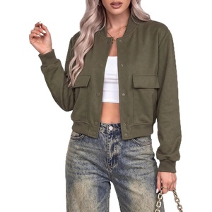 Zeagoo Women Bomber Jacket Button Down Varsity Jackets Casual Shacket(Army Green)