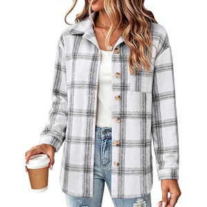Zeagoo Women Flannel Shacket Jacket Plaid Button Down Long Sleeve Shirt(Black White-gw40)