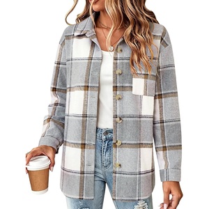Zeagoo Women Flannel Shacket Jacket Plaid Button Down Long Sleeve Shirt(Grey-gw568)