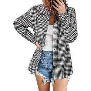 Zeagoo Women Flannel Shacket Jacket Plaid Button Down Long Sleeve Shirt(Houndstooth 1)