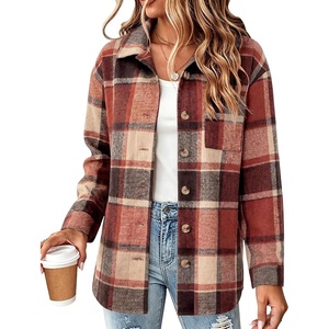 Zeagoo Women Flannel Shacket Jacket Plaid Button Down Long Sleeve Shirt(Orange)