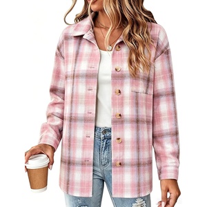 Zeagoo Women Flannel Shacket Jacket Plaid Button Down Long Sleeve Shirt(Pink-gz854)