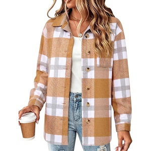 Zeagoo Women Flannel Shacket Jacket Plaid Button Down Long Sleeve Shirt(Yellow-gw578)
