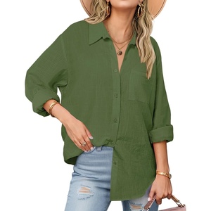 Zeagoo Womens Button Down Shirts Long Sleeve Casual Cotton Gauze Tops(Army Green)