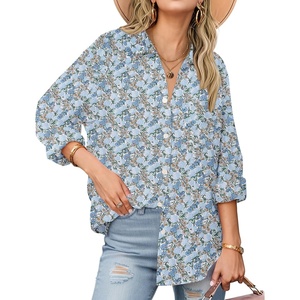 Zeagoo Womens Button Down Shirts Long Sleeve Casual Cotton Gauze Tops(Blue Blossom)