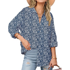 Zeagoo Womens Button Down Shirts Long Sleeve Casual Cotton Gauze Tops(Blue Floral)