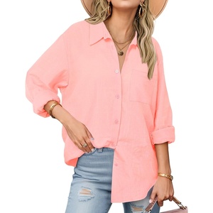 Zeagoo Womens Button Down Shirts Long Sleeve Casual Cotton Gauze Tops(Coral)