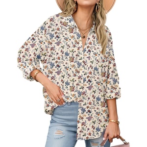 Zeagoo Womens Button Down Shirts Long Sleeve Casual Cotton Gauze Tops(Cream Floral)