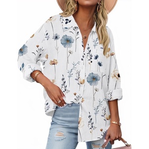 Zeagoo Womens Button Down Shirts Long Sleeve Casual Cotton Gauze Tops(Floral White)