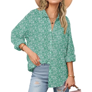 Zeagoo Womens Button Down Shirts Long Sleeve Casual Cotton Gauze Tops(Green Floral)