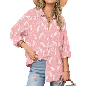 Zeagoo Womens Button Down Shirts Long Sleeve Casual Cotton Gauze Tops(Pink Tropical)