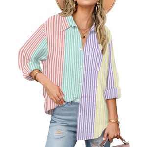 Zeagoo Womens Button Down Shirts Long Sleeve Casual Cotton Gauze Tops(Stripes)