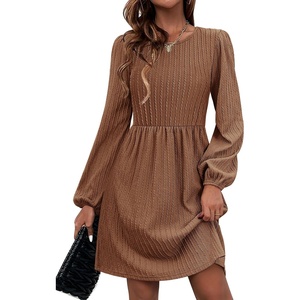 Zeagoo Women’s Fall Sweater Dresses with Pockets Crew Neck Long Sleeve A-Line Dresses for Women 2025 Casual Winter Dresses(Brown)