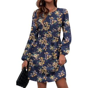Zeagoo Women’s Fall Sweater Dresses with Pockets Crew Neck Long Sleeve A-Line Dresses for Women 2025 Casual Winter Dresses(Floral Blue)