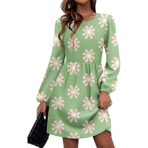 Zeagoo Women’s Fall Sweater Dresses with Pockets Crew Neck Long Sleeve A-Line Dresses for Women 2025 Casual Winter Dresses(Floral Green)