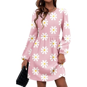 Zeagoo Women’s Fall Sweater Dresses with Pockets Crew Neck Long Sleeve A-Line Dresses for Women 2025 Casual Winter Dresses(Floral Pink)