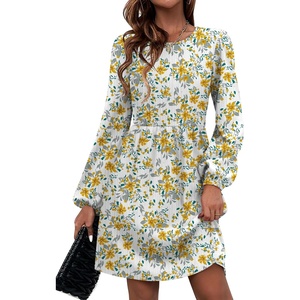 Zeagoo Women’s Fall Sweater Dresses with Pockets Crew Neck Long Sleeve A-Line Dresses for Women 2025 Casual Winter Dresses(Floral White)