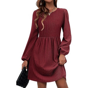 Zeagoo Women’s Fall Sweater Dresses with Pockets Crew Neck Long Sleeve A-Line Dresses for Women 2025 Casual Winter Dresses(Wine Red)