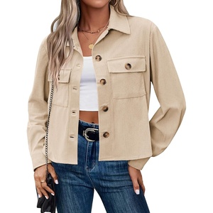 Zeagoo Womens Fashion Cropped Corduroy Shackets Button Down Jackets Tops Fall Trendy Lightweight Long Sleeve Shirts(Apricot)