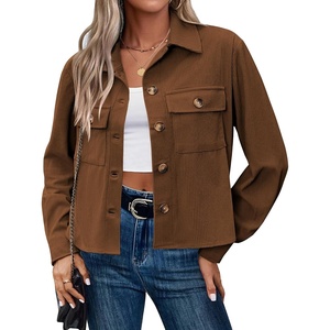Zeagoo Womens Fashion Cropped Corduroy Shackets Button Down Jackets Tops Fall Trendy Lightweight Long Sleeve Shirts(Brown)
