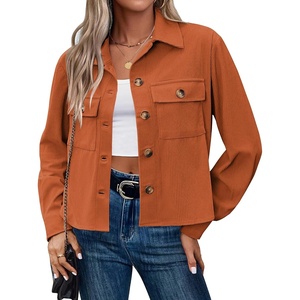 Zeagoo Womens Fashion Cropped Corduroy Shackets Button Down Jackets Tops Fall Trendy Lightweight Long Sleeve Shirts(Caramel)