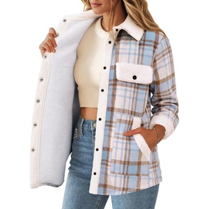 Zeagoo Womens Flannel Jacket Fleece Lined Shacket Fall Outfits Plaid Sherpa(Blue)