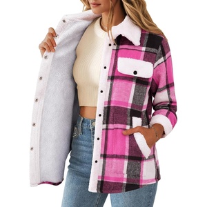 Zeagoo Womens Flannel Jacket Fleece Lined Shacket Fall Outfits Plaid Sherpa(Hot Pink)