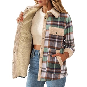 Zeagoo Womens Flannel Jacket Fleece Lined Shacket Fall Outfits Plaid Sherpa(Light Green)