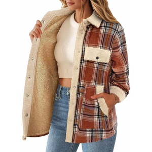Zeagoo Womens Flannel Jacket Fleece Lined Shacket Fall Outfits Plaid Sherpa(Orange)