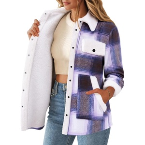 Zeagoo Womens Flannel Jacket Fleece Lined Shacket Fall Outfits Plaid Sherpa(Purple)