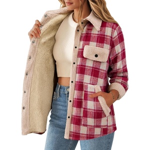 Zeagoo Womens Flannel Jacket Fleece Lined Shacket Fall Outfits Plaid Sherpa(Red)