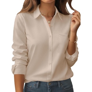 Zeagoo Womens Floral Button Down Shirt Long Sleeve Work Blouse with Pocket(B-beige)