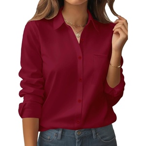 Zeagoo Womens Floral Button Down Shirt Long Sleeve Work Blouse with Pocket(B-wine Red)