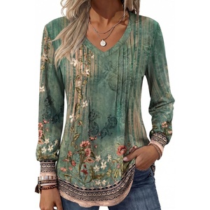 Zeagoo Women’s Puff Long Sleeve Shirts Pleated V Neck Fall Tunic Tops Blouse Dressy Casual Summer T-Shirts(Pa171)
