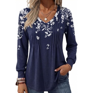 Zeagoo Women’s Puff Long Sleeve Shirts Pleated V Neck Fall Tunic Tops Blouse Dressy Casual Summer T-Shirts(Sf103)