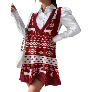 Zeagoo Womens Sweater Vest Dress Pattern Knitted Pullovers Sweaters V Neck Tank Sweater Dress with Pockets(Xmas Reindeer)