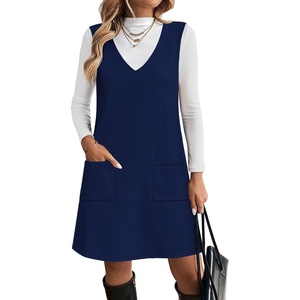Zeagoo Women’s Sweater Vest Dresses for Women 2026 V Neck Sleeveless Knit Pullover Sweater with Pockets Fall Winter Outfits(Blue)